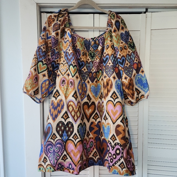 Cream Hearts Ikat Square Neckline Mini Dress, by Farm Rio - Picture 4 of 14